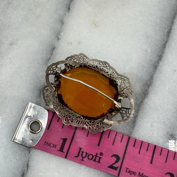 Antique early 1900s Amber stone Filagrees Oval Brooch - Picture 3 of 6